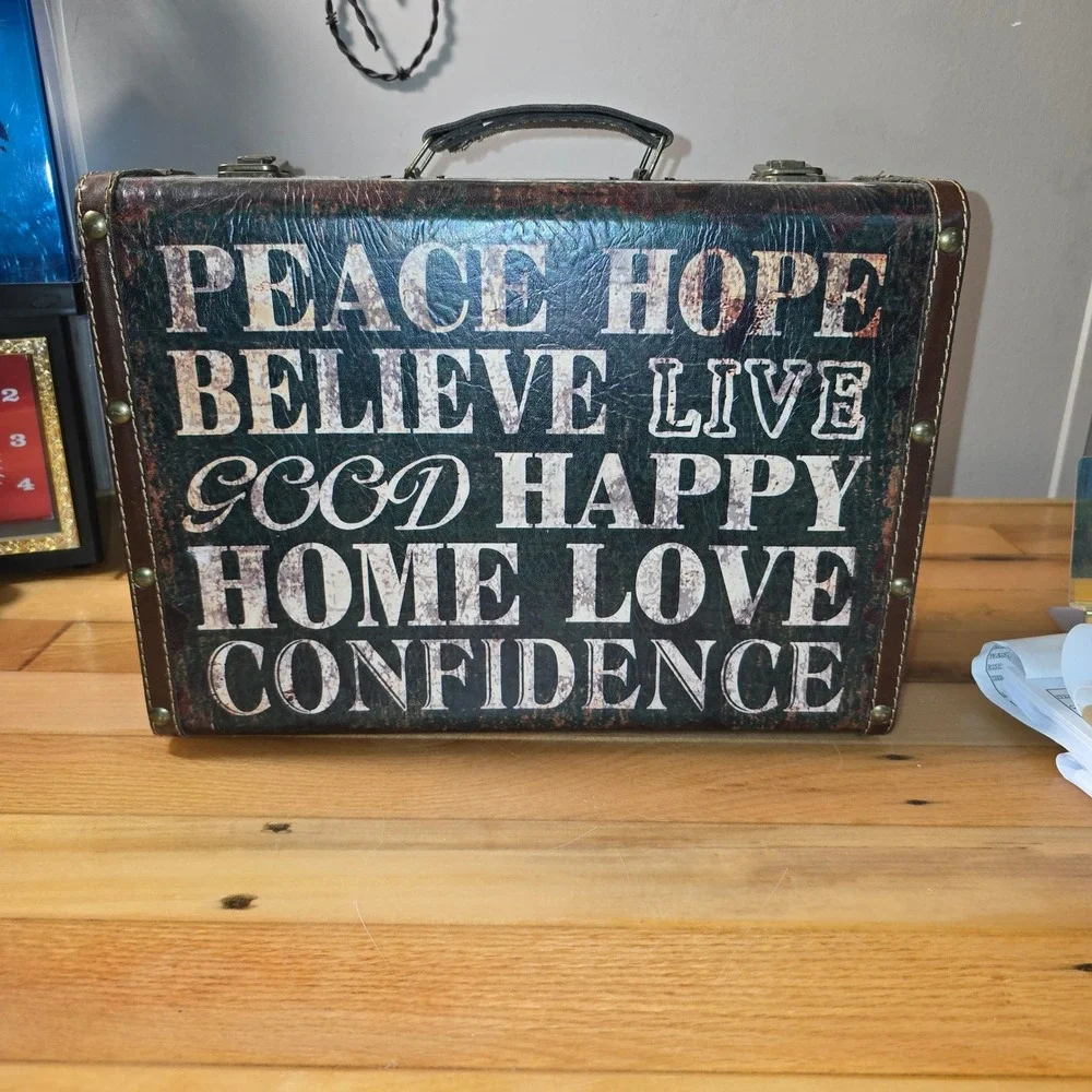Vintage Style Inspirational Typography Decorative Storage Trunk Suitcase Box